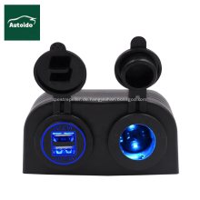 Zwei -Loch -Zelt -Tafel 4.2a Dual USB -Ladegerät + 12 V/24 V Zigarette Leichtere Steckdose für Auto Motorradboot Marine ATV RV